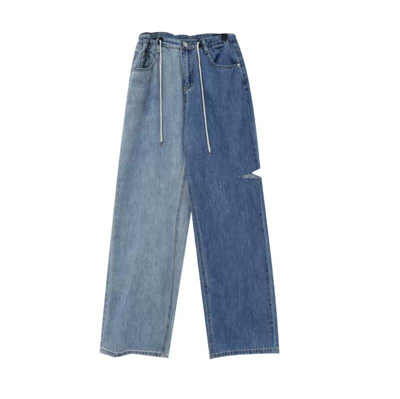 デニムパンツ Gパン ワイド ワイドパンツ ダメージ ロング丈 体系カバー ボトムス パンツ ズボン かわいい ポケット ハイウエスト デニム カジュアル おしゃれ お洒落 かっこいい こなれ感 ラフ