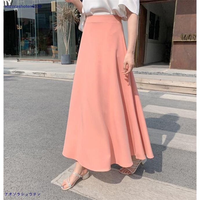 スカート レディース 春 ロングスカート 落ち感 マキシ ハイウエスト Aライン