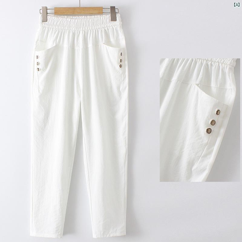 レディース ファッション おしゃれ 春夏 秋　冬 大人 上品 高級 マダム プレゼント 敬老日　おばあちゃん パンツ 夏 コットン 麻 九分丈 カジュアル ウエスト ゴム ストレート
