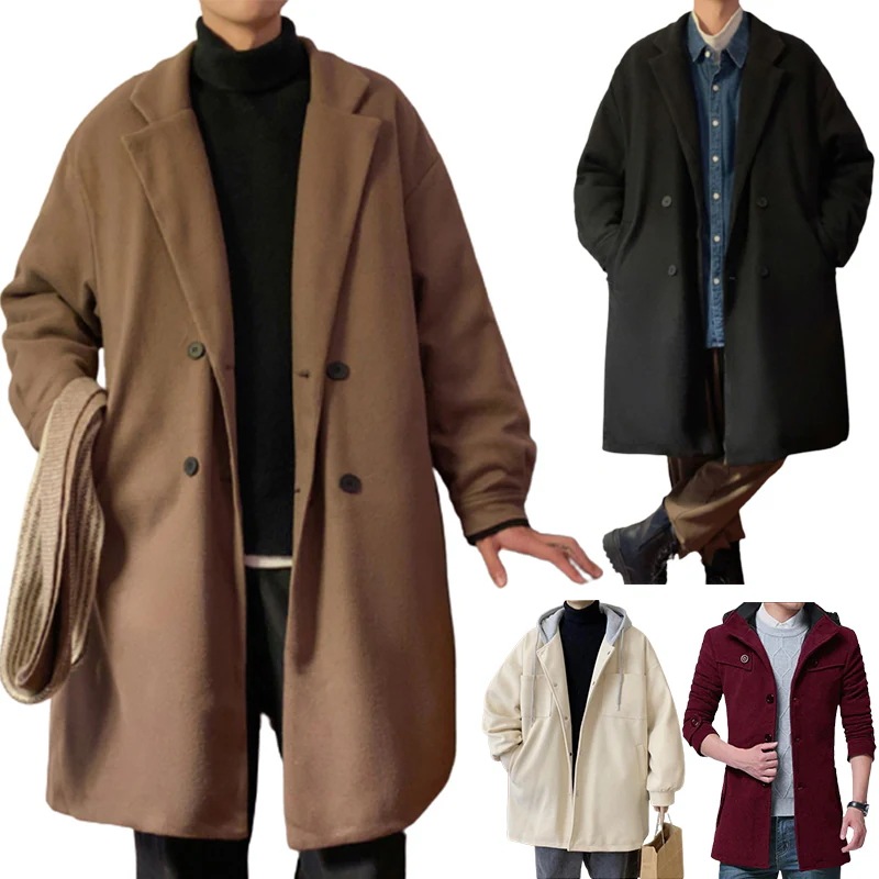 [メーカー直営＆品質保証]韓国ファッション メンズ ラシャ コート グレー ファッション アウター 防寒 ロングコート 大きいサイズ 暖かい 服
