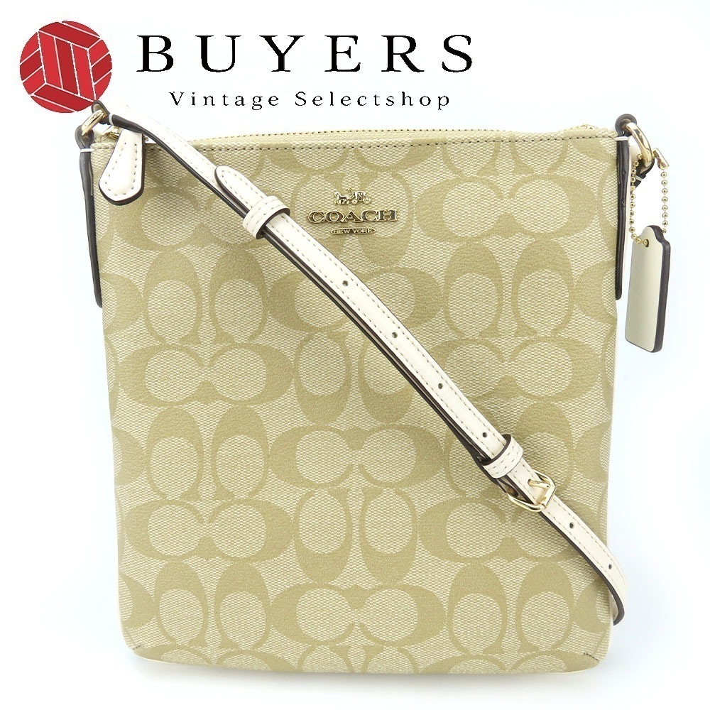 中古 ショルダーバッグ F58309 シグネチャー PVC レザー ベージュ ホワイト ゴールド金具 斜め掛け カジュアル レディース 女性