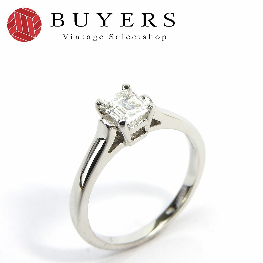 中古 ティファニー エンゲージメント リング エメラルド カット F-VVS2 ダイヤモンド プラチナ 婚約指輪 プロポーズ 日本サイズ約11号 約4.3g PT950 0.54ct ジュエリー アク