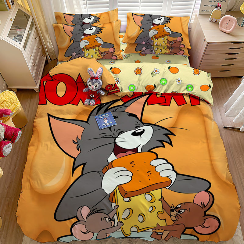 高評価!![新年-配達料無]猫とネズミの四つのセットの純綿トムジェリーの純綿布団カバー