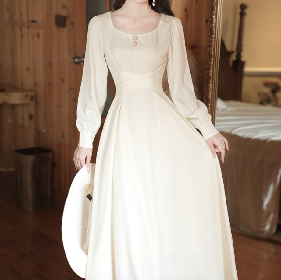 ワンピース デート ミモレ ミモレ丈 袖あり 長袖 かわいい 大人可愛い きれいめ シンプル カジュアル 大人 上品 おしゃれ お洒落 主役級 存在感 春 秋 10代 20代 30代 レディース