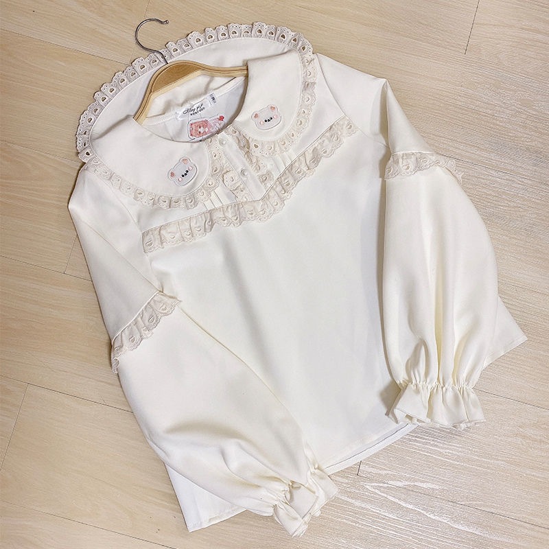 2025秋冬ロリータ長袖インナーシャツlolitaベビー襟可愛いレース襟刺繍ベアーインナー 6,573円