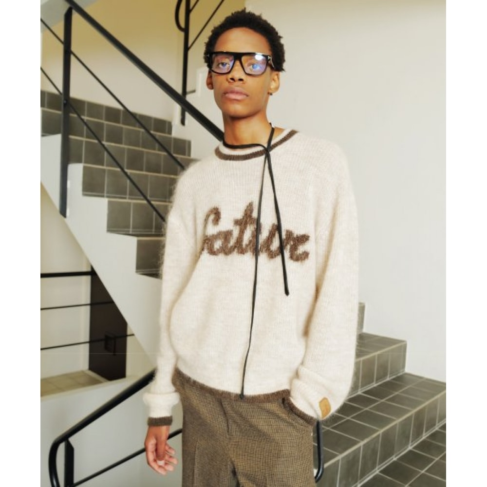 SATUR ラウンドネックモヘアロゴニットリゾートアイボリー