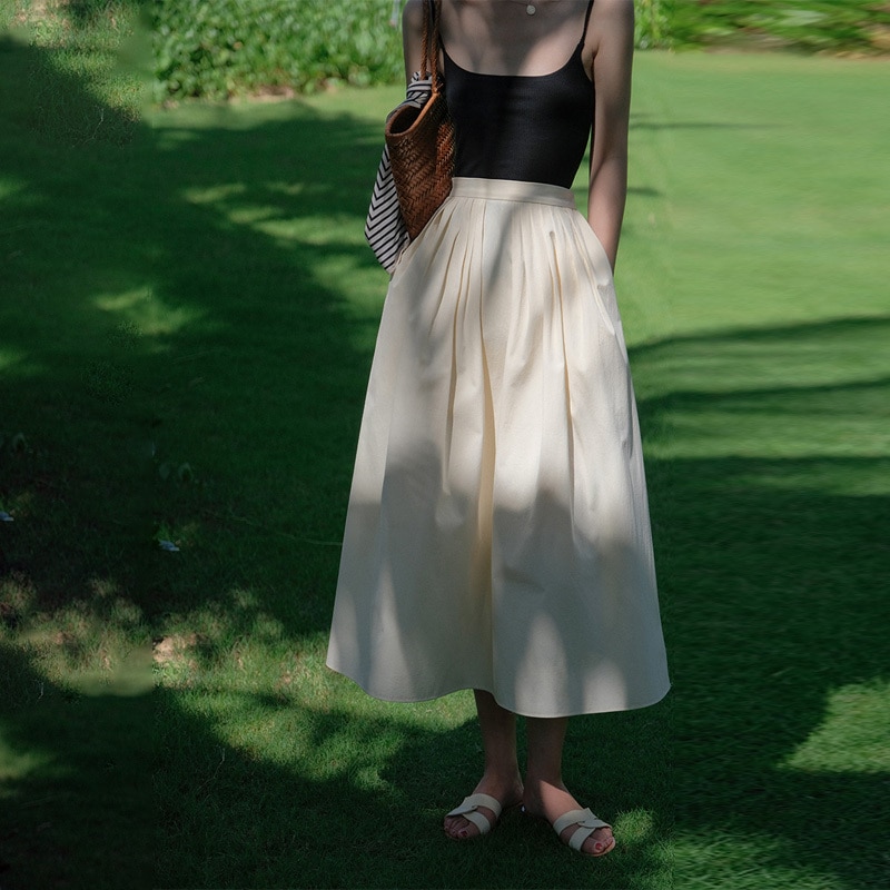 ボトムス スカート ミモレ丈スカート フレアスカート ウエストゴム フレア 揺れる ポケット かわいい 大人可愛い きれいめ シンプル カジュアル 上品 おしゃれ かっこい 大人女子 こなれ感 ラフ