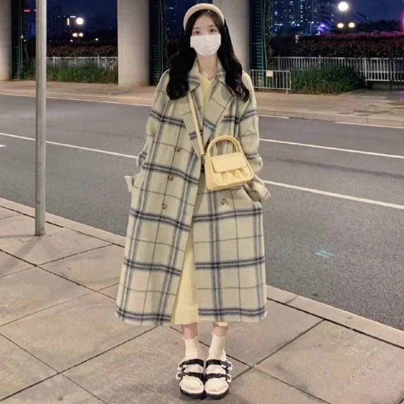 レディース新作秋冬タータンチェックコート厚手人気スタイル小さめヘボン風冬30%制限