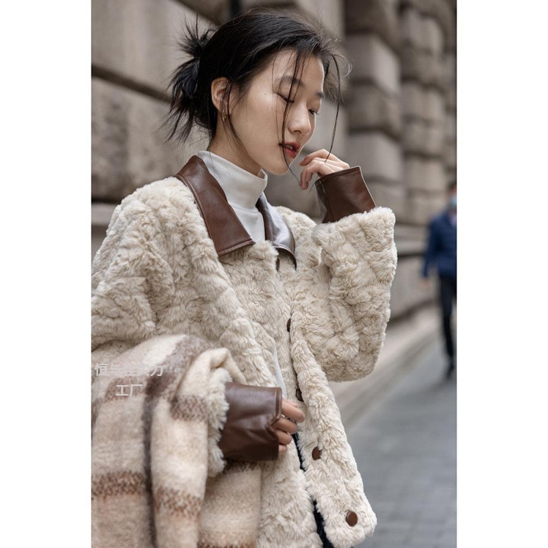 Xiaoxiangfeng ラムウールコートレディース秋冬高級冬肥厚毛皮ラムウールショートプラッシュトップ