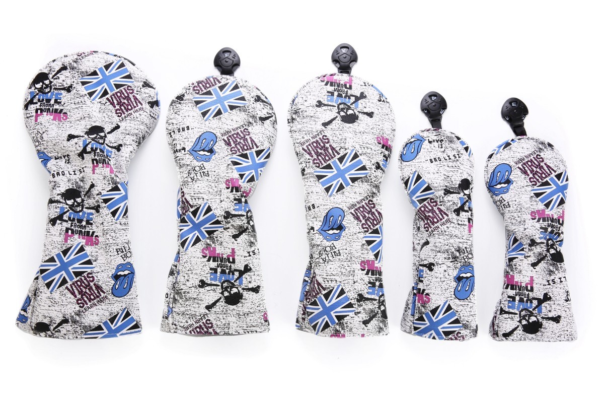 ヘッドカバー ドライバー ウッド ユーティリティ UT 5点セット スカルEngland国旗 防水仕様 変換ダグ付き