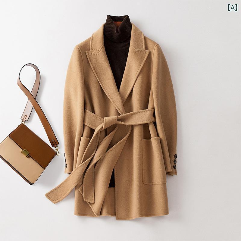 レディース ファッション 服 オシャレ カワイイ 女性用 シンプル 大人カワイイ 大きいサイズ 婦人服 コート ミドル丈 レースアップ スーツ カラー バスローブ スタイル ウール コート