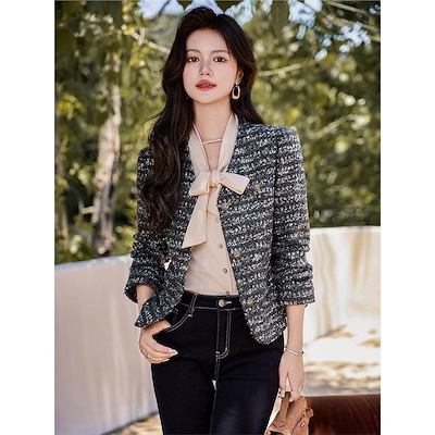 カジュアル小香風コート女春秋2025型高級感気質小柄ショート丈トッぺススーツ秋です