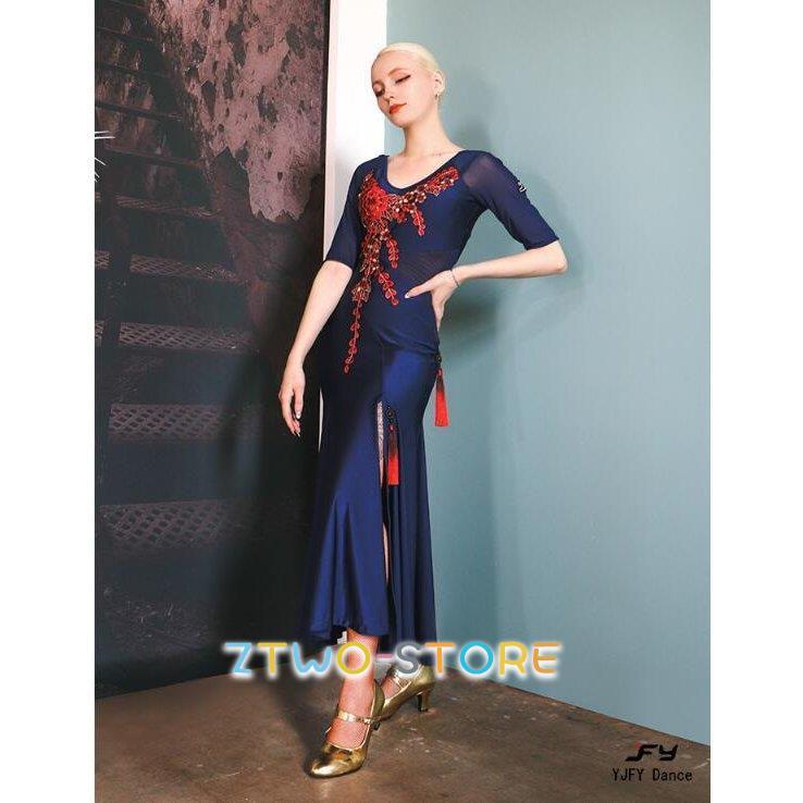 新規出店特典 社交ダンス衣装 ワンピース モダンダンス　ワルツ専用ドレス レッスン着 ルンバ サンバ 練習競技着デモ用 スタンダード発表会用演出服