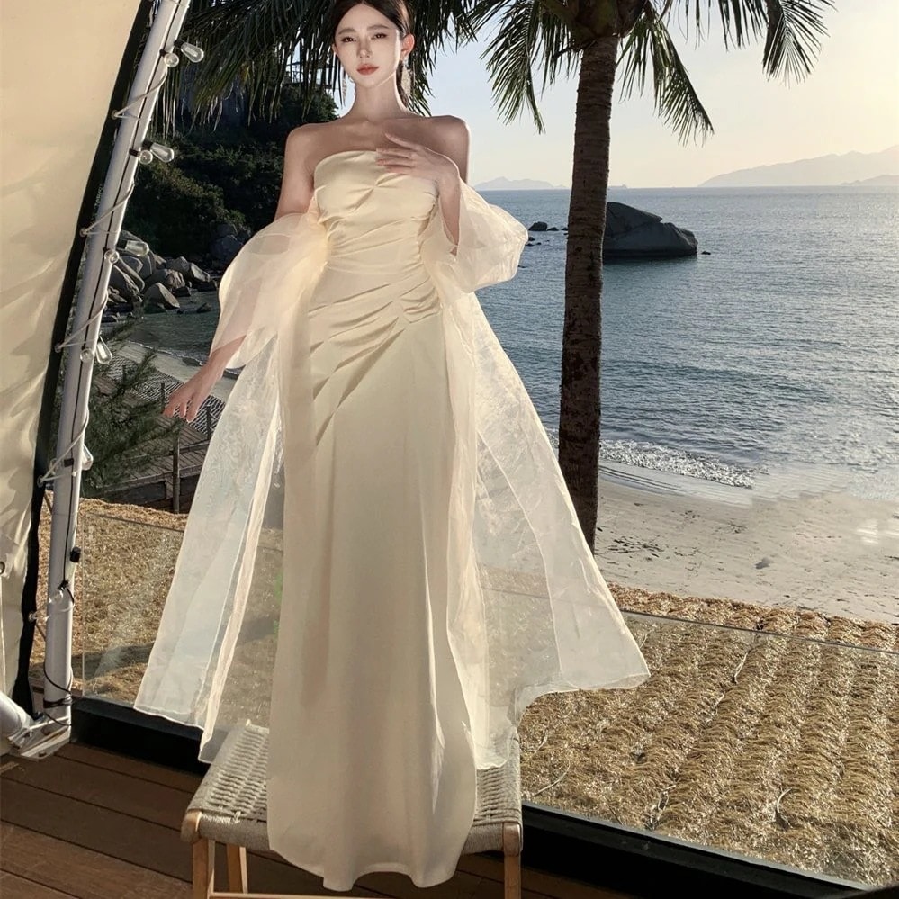 気質ビスチェロングウェディングドレスシニアセンス宴会ドレス