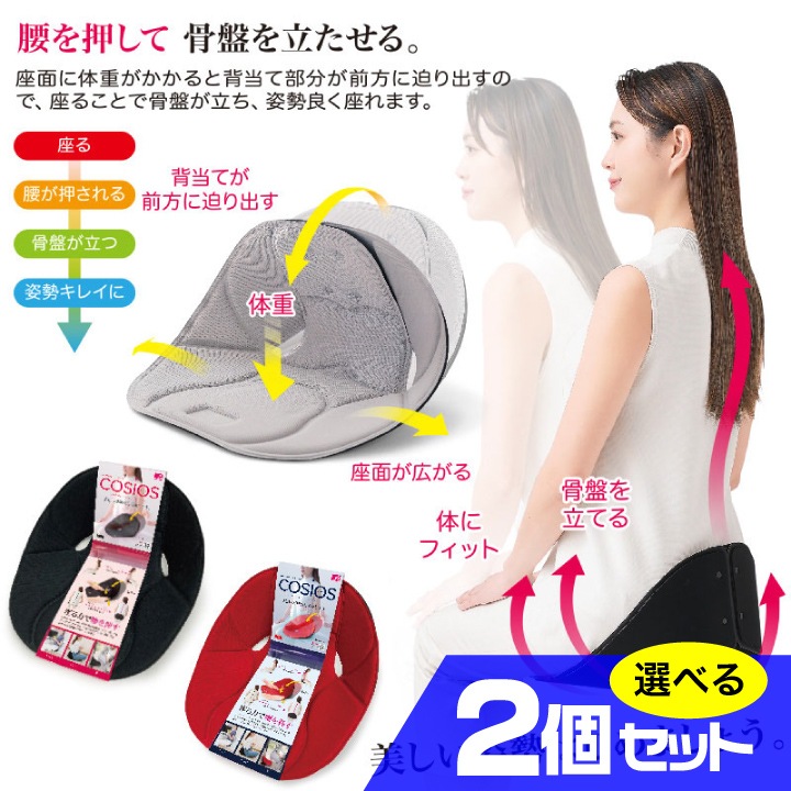 ボードクッション cosios コシオス 選べる2個セット 姿勢矯正 腰 骨盤矯正 背筋 腰痛対策 猫背改善 腰クッション 健康クッション 座椅子クッション