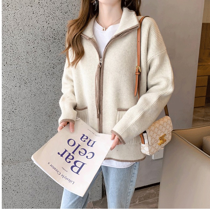 トップス カーディガン ニットカーディガン 長袖 ミディアム丈 前開き ファスナー ハイネック 襟付き 2way ポケット かわいい 大人可愛い きれいめ シンプル 上品 おしゃれ かっこいい