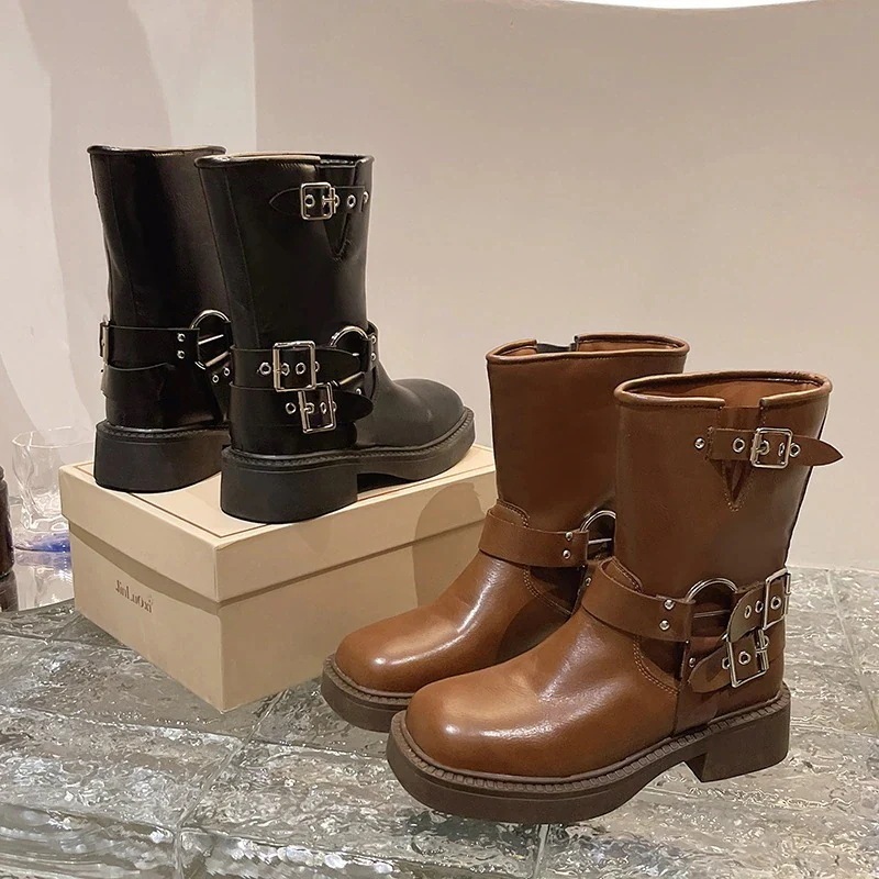 厚底シューズ 厚底ショートブーツレディース2024年新作英伦風レトロマーチンブーツレディースチェルシーブーツ