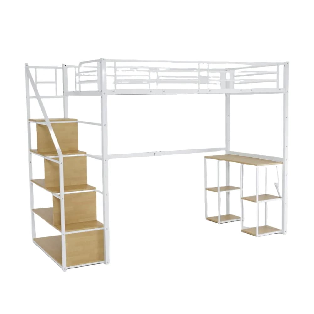 【国内即日発送】システムベット ロフトベッド シングル コンセント付き 収納付き デスク付き 棚付き 北欧風 スチール 耐震