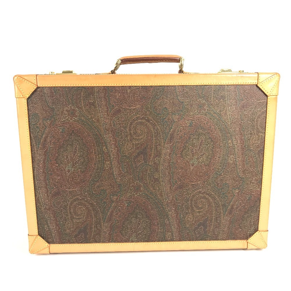 ETRO エトロ トランク ペイズリー柄 ロゴ ハンドバッグ BOX ボックス カバン インテリア レザー ブラウン