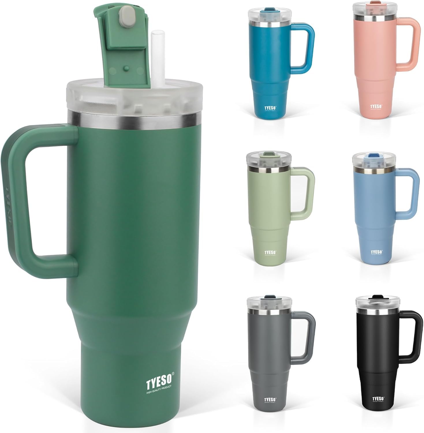 ΤYESO タンブラー 0.9L 水筒 保冷 ステンレスボトル ウォーターボトル ストロー 取っ手付き ジョッキ アウトドア 真空断熱 二重構造 広口 大容量 直飲 女の子 男の子 900ml ダーク