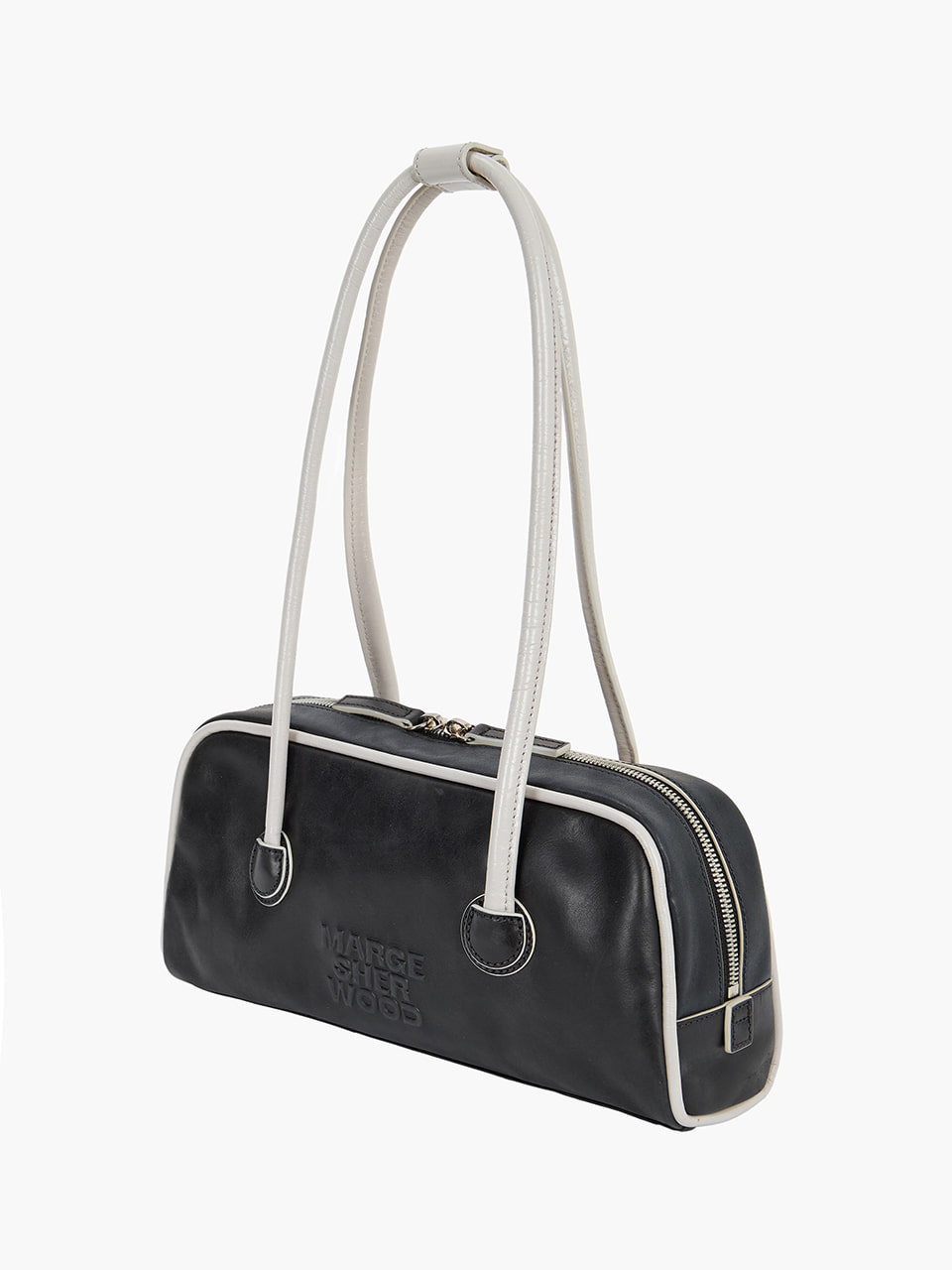 【MARGESHERWOOD】 SOFT BOSTON EW PIPING : BLACK PULL-UP+LIGHT GREY CRINKLE