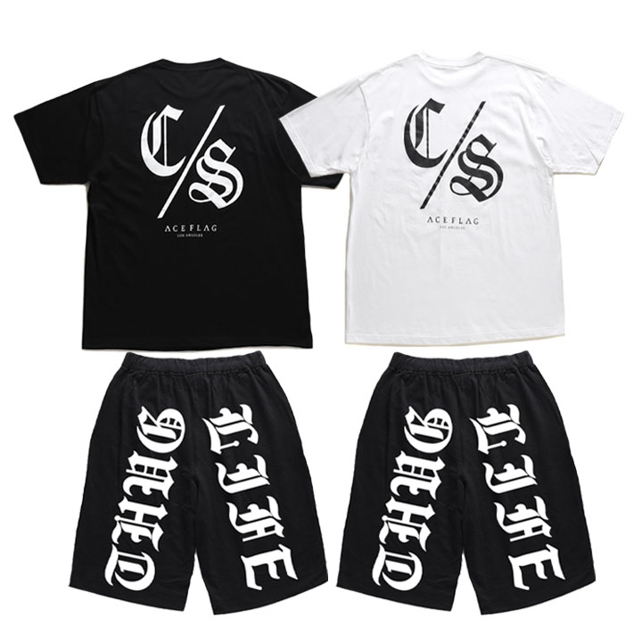 ACE FLAG 上下セット 半袖 ブランド Tシャツ CS コンサフォス CS ハーフパンツ メンズ 春夏用 黒 白 大きいサイズ エースフラッグ セットアップ