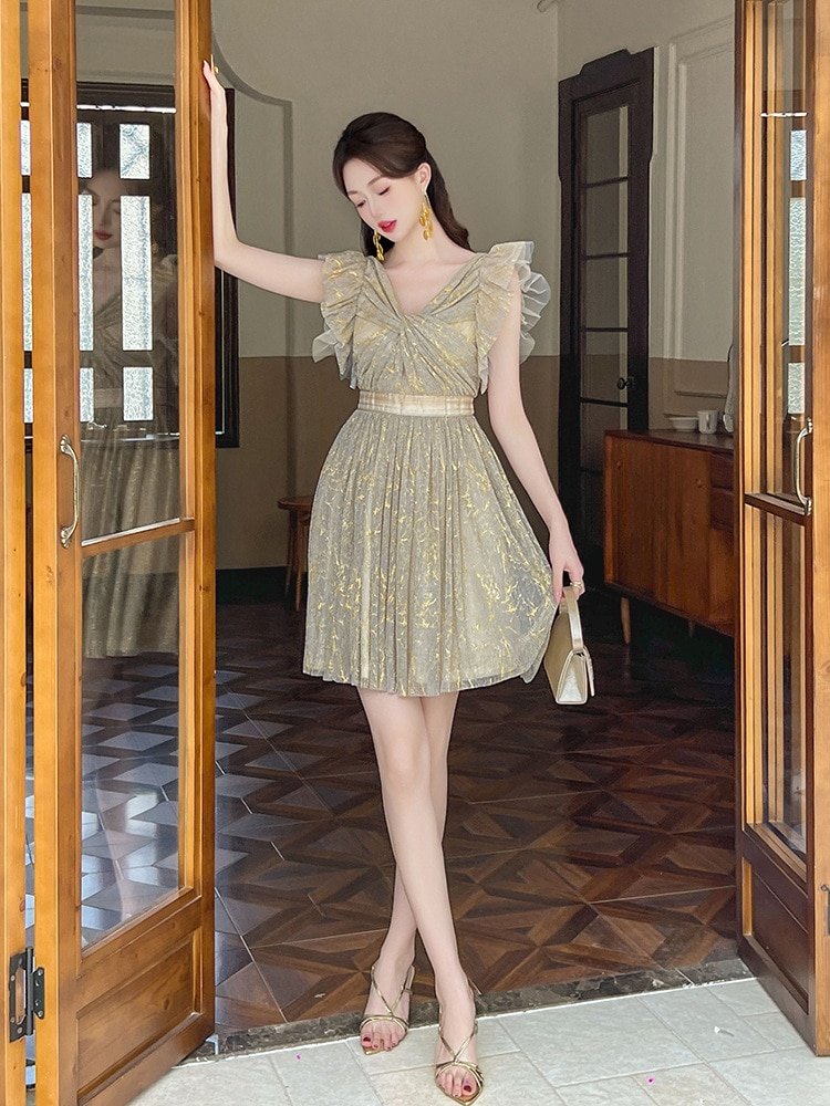 【JY.上品】 2024夏新品 チュールワンピース お姫様 ショート フリル プリーツ ドレス パーティー キャバ 大人 同窓会 披露宴 卒業式 結婚式 演奏会 ウェディング 二次会 メガ割 5,116円
