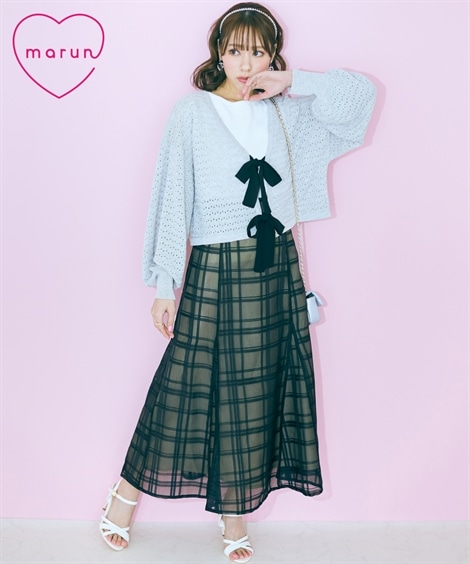 カーディガン 大きいサイズ フロントリボンカーディガン marun