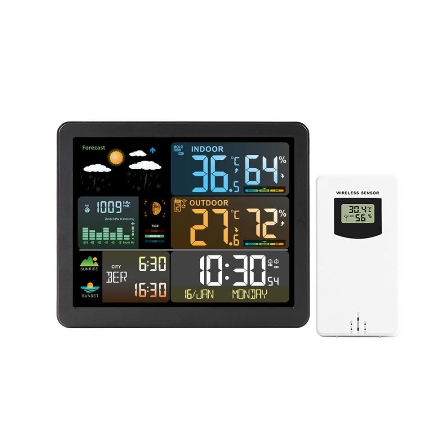 【即納*夏今買いたいが特壳】多機能 ワイヤレス 温湿度計 置き時計 温度計 室内 室外 天気予報 デジタル 時計 遠隔 温度 確認 RIM-FJ3566M