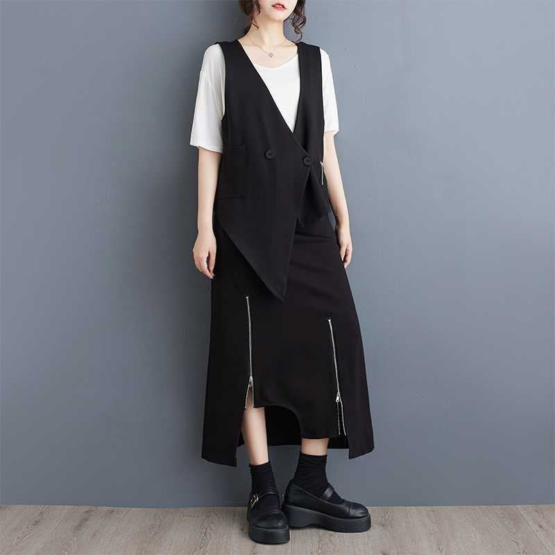 涼しく楽ちんセットアップ 上下二点セ ベストトップス暗いジッパーのイレギュラースカート ットアップ 大きいサイズスカート夏服レディース韓国ファッション 5,309円