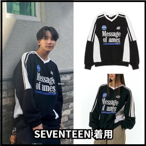 [SEVENTEENジョンハン着用] 起毛/V NECK UNIFORM SWEATSHIRT BLACK/長袖Tシャツ/女性Tシャツ/男性Tシャツ
