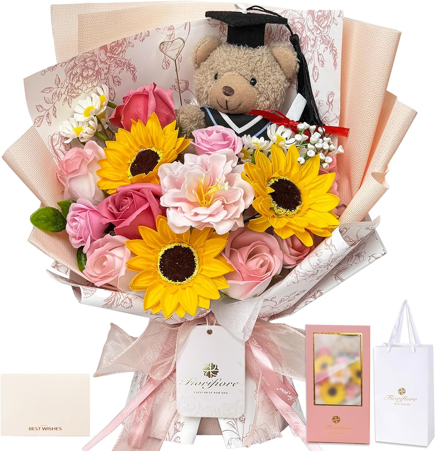 ソープフラワー バラ 高級造花ブーケ かわいい小熊入り ギフトセット 誕生日母の日記念日卒業入学バレンタインプレゼント インテリア装飾