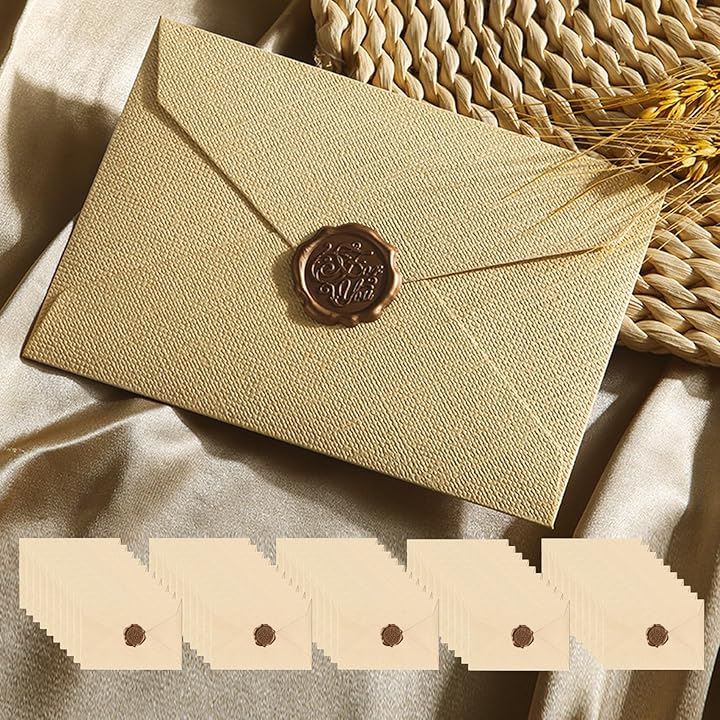 洋2封筒 おしゃれ 50枚 シーリングシール付 可愛い 状袋 リネン紙 亜麻 洋形2号 招待状 挨拶状封筒(ベージュ)