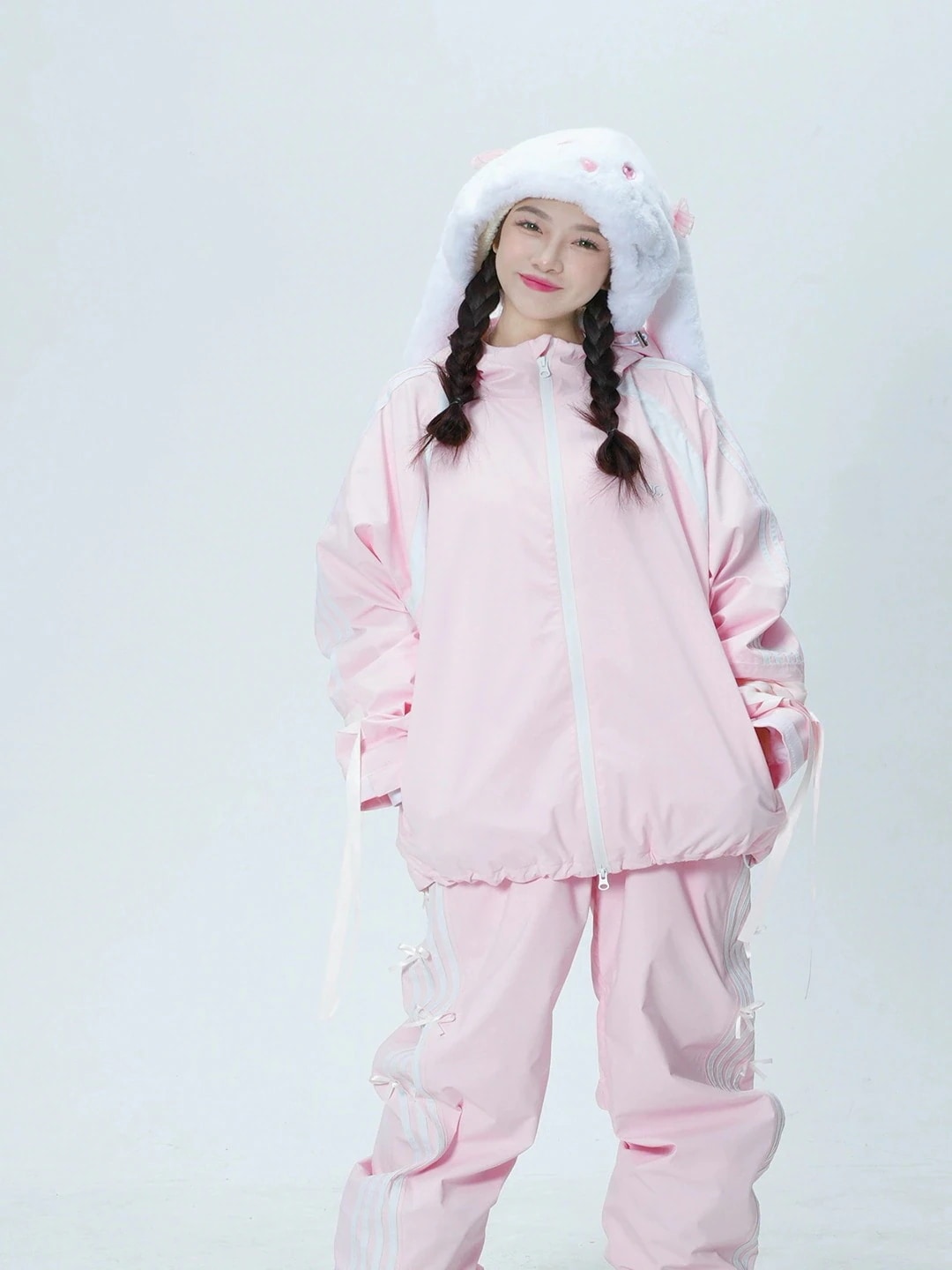 高品質のスキー用具！新品スノーボードウェア 20上下セット メンズ レディース ジャケット パーカー パンツ ズボン 可愛い リボン ピンク 防風 撥水 風 スノボウェア スノーウェア スキーウェア2