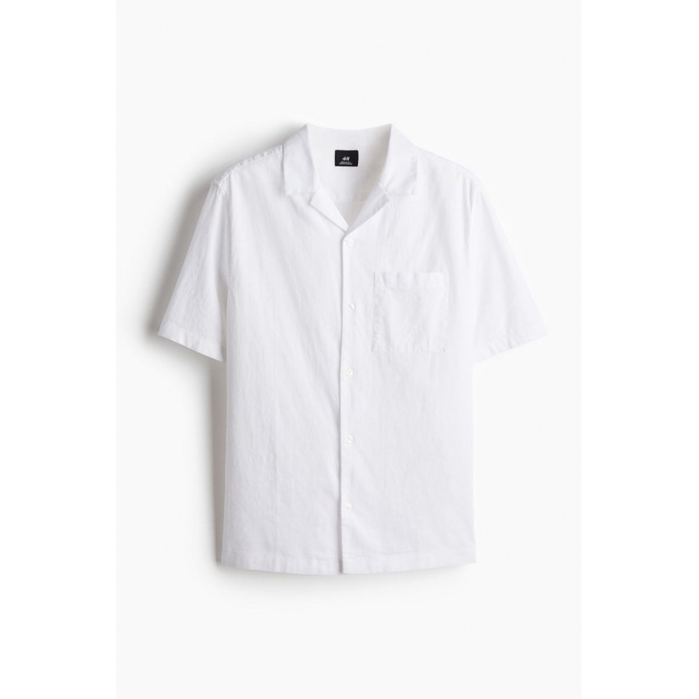 H&M レギュラーフィットショートスリーブリネンブレンドシャツホワイト