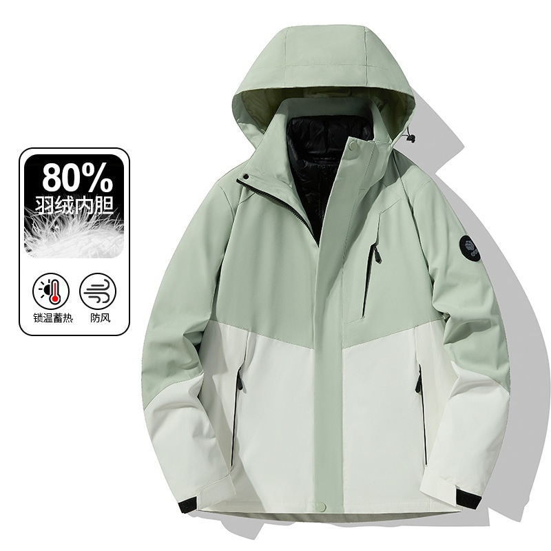 マウンテンダウンジャケットメン3インワン屋外の取り外し可能なツーピース風力防水スーツ