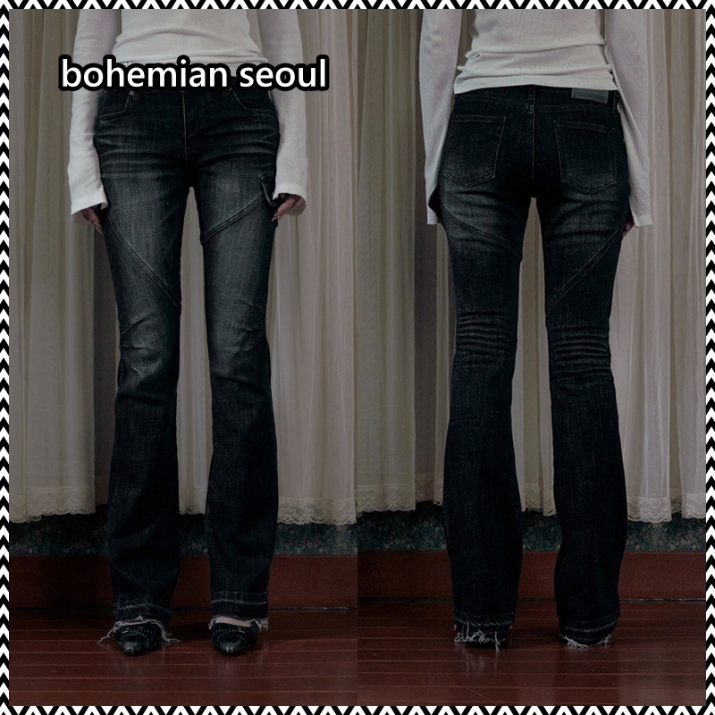 bohemian seoul CURVED LINE BOOTCUT JEANS