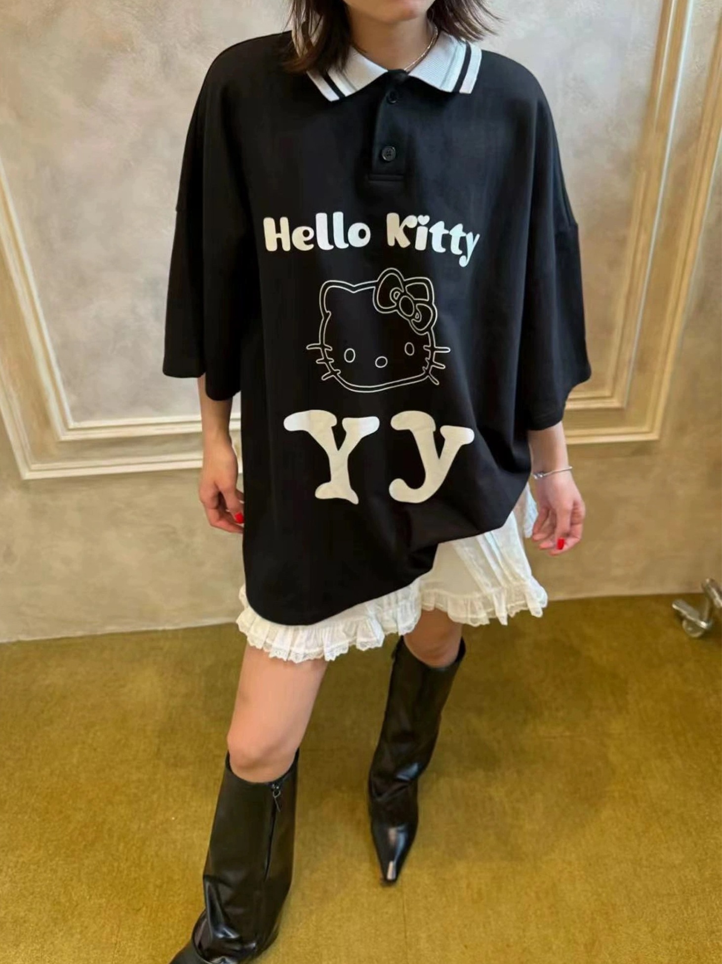 ハローキティ tシャツハローキティtシャツレディースyy 猫柄ポロシャツ レディース ゆる半袖tシャツ