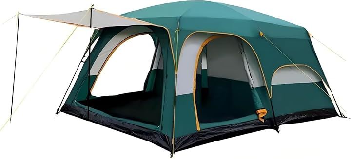 テント キャンピングテント ドームテント 設営簡単 uvカット加工 高さ2M アウトドア 前室付く UPF 50+ メッシュ窓付き 大型 通気性に優れ 防風(グリーン, 8～10人用)