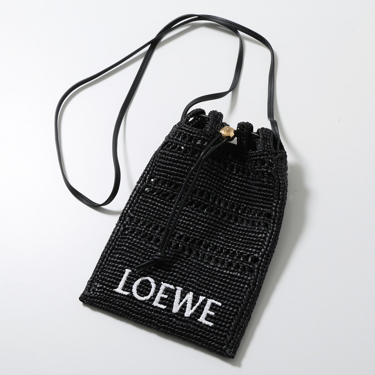 LOEWE ロエベ かごバッグ DRAWSTRING POCKET ドローストーリング C756PHPX05 レディース ショルダーバッグ ラフィア 鞄 1100/BLACK