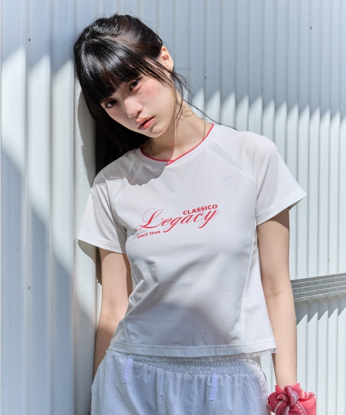 ディアドラセレモニーレース半袖Tシャツ女性オフホワイト