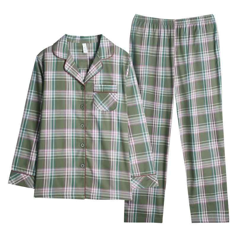 パジャマ レディース 上下セット 春秋 薄手 長袖 ルームウェア 前開き 大きいサイズ ウエストゴム 通気性 速乾性 母の日 プレゼント シンプル 緑 チェック柄