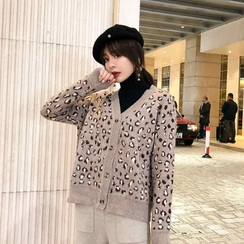 レディース カーディガン ニット セータ ヒョウ柄 長袖 襟 羽織 アウター トップス カジュアル 大人可愛い クール アニマル柄 おしゃれ お出かけ デイリー 普段着 ブラウン ピンク XS S