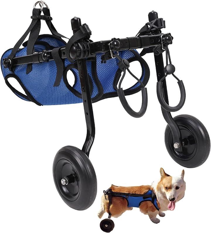 EdisonBrain 犬の歩行器 犬用車椅子 ペット 散歩 サポート 介護 軽量 カート タイプ 後ろ足 補助 輪 サイズ 調整可能 リハビリ 怪我 後肢 2輪 用具(ブルー, M)