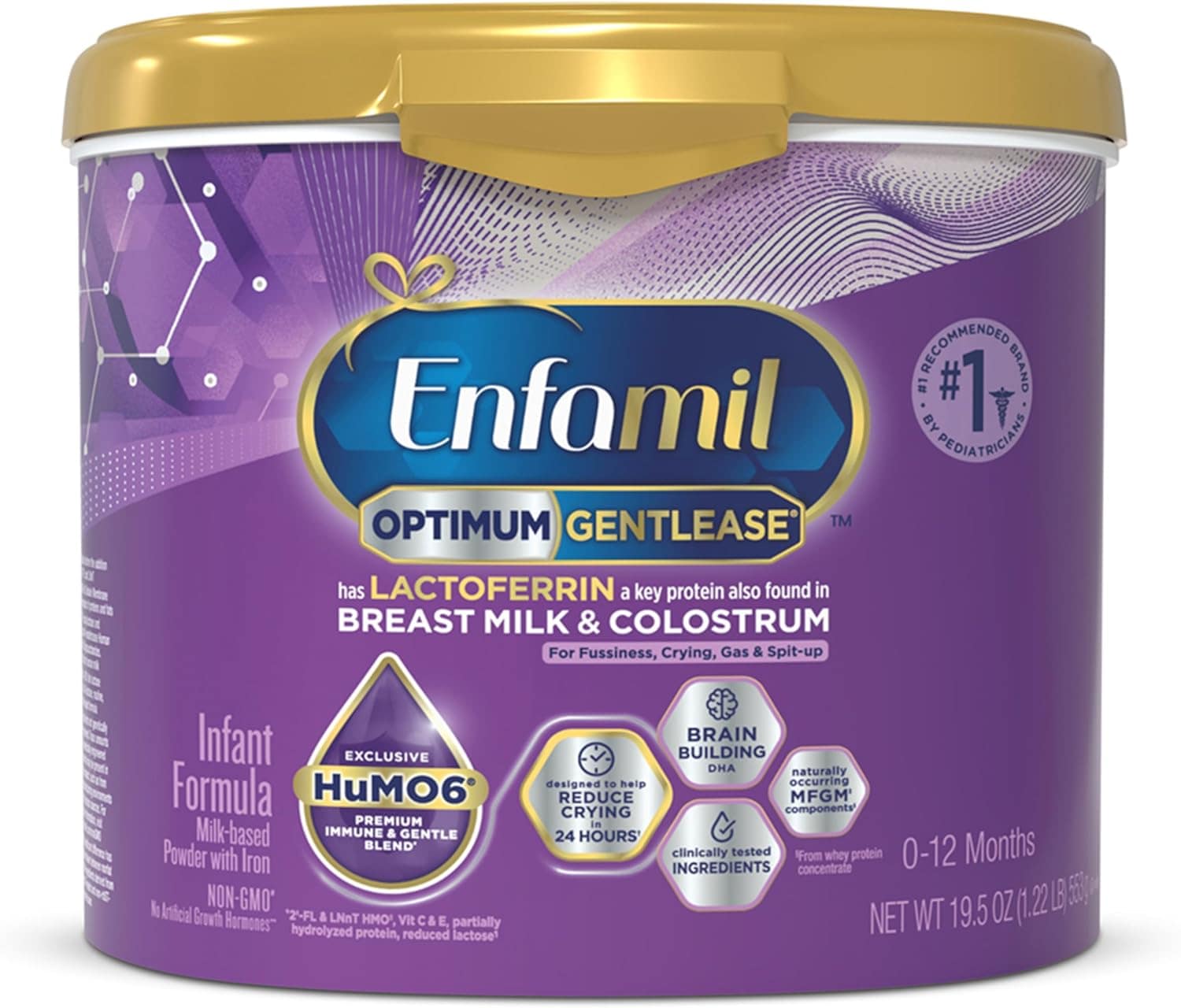 Enfamil Optimum (Enspire) Gentlease, Immune-Supporting Lactoferrin DHA Baby FormulaPowder 19.5Oz Tub