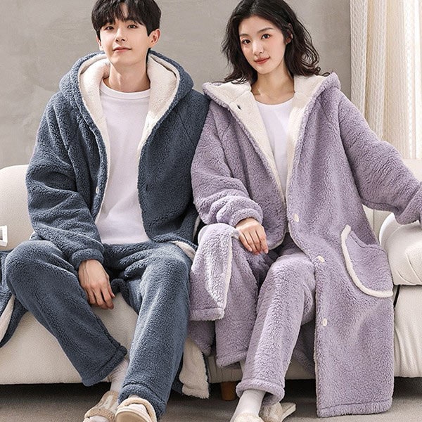 ペアパジャマ 冬 バスローブ メンズ レディース 男女兼用 お風呂上り ルームガウン ロング ナイトガウン 厚手 タオル地 部屋着 パジャマ カップル用 ロング あったか 帯巻き 防寒 暖かい 男性