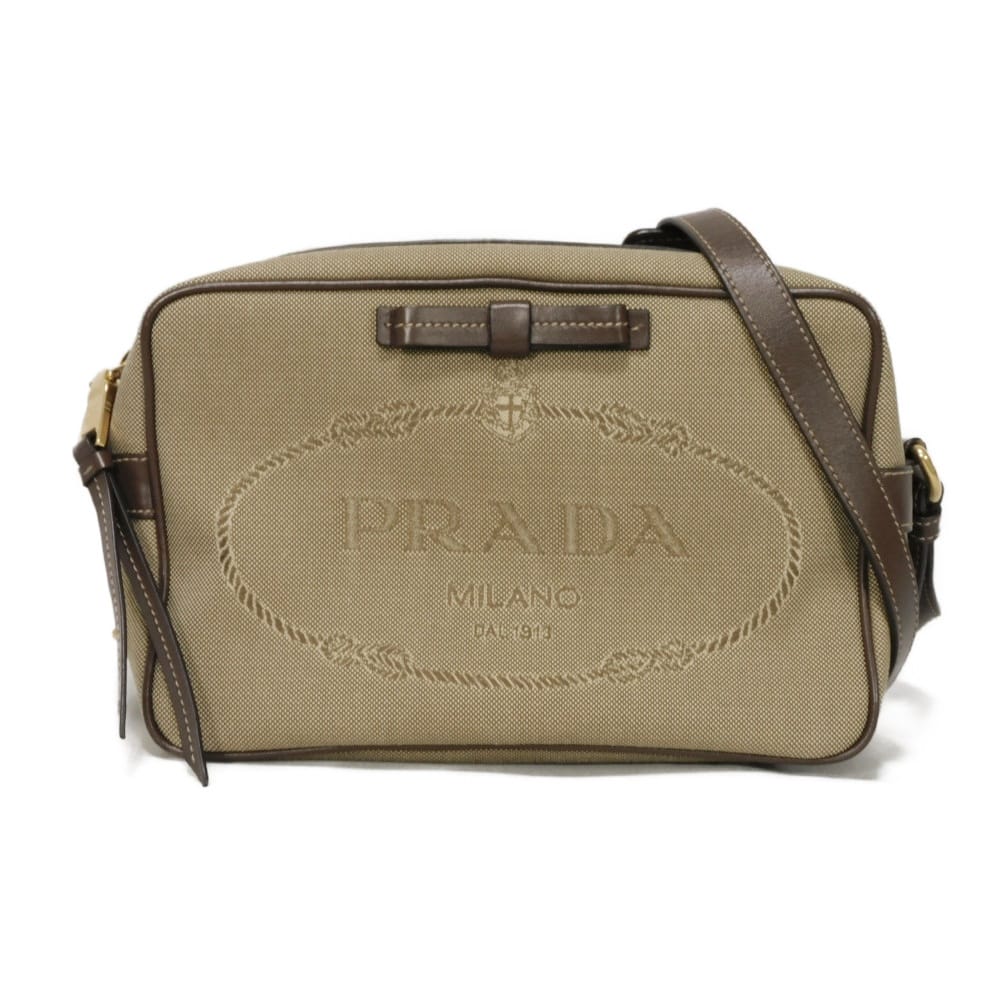 【中古】 ショルダーバッグ カーフ クロスボディ ジャガード リボン カメラバッグ トライアングルロゴ 1BH089