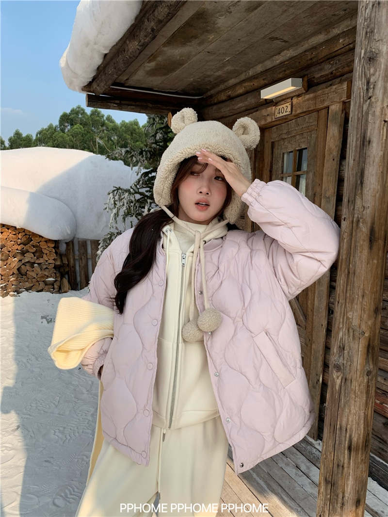 2025秋冬 ふっくら中綿 あたたかい冬 韓国防寒あったか暖かいかわいい厚手アウタートレンド羽織るハイネックファッション系大人ゆったりカジュアルストリートスタンドネックにサイズ丈シルエットレディース黑
