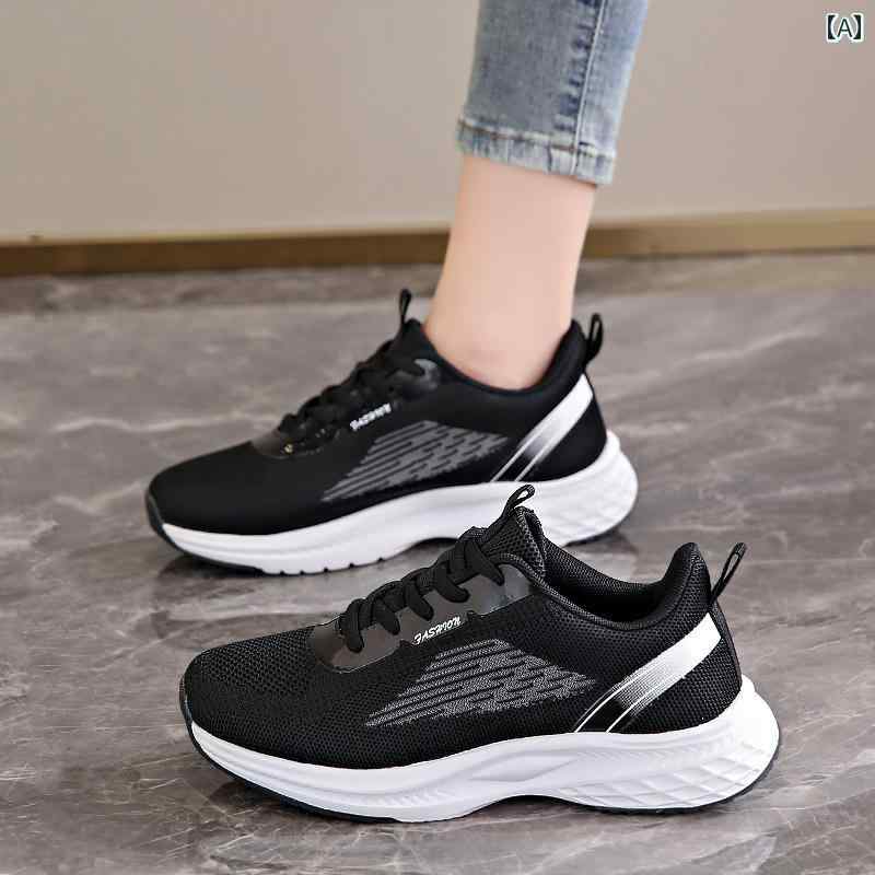 スポーツ シューズ 運動靴 レディース 黒 春 ランニング 衝撃吸収 軽量 メッシュ 靴 大きいサイズ