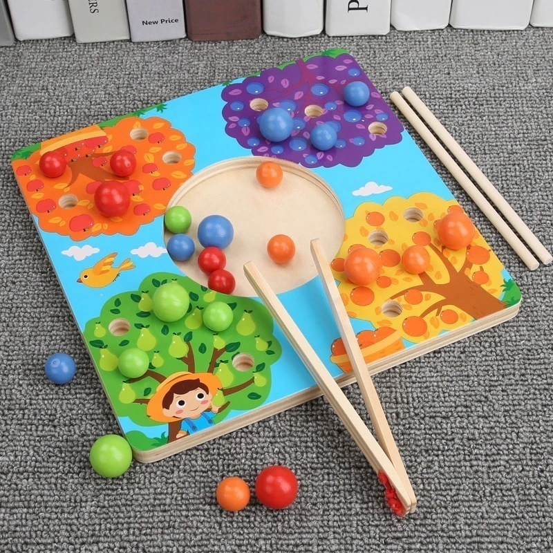 子供用知育玩具 集中力トレーニング 箸クリップ ビーズクリップ ボールマッチ カラーゲーム 木製教材 親子ボードゲーム